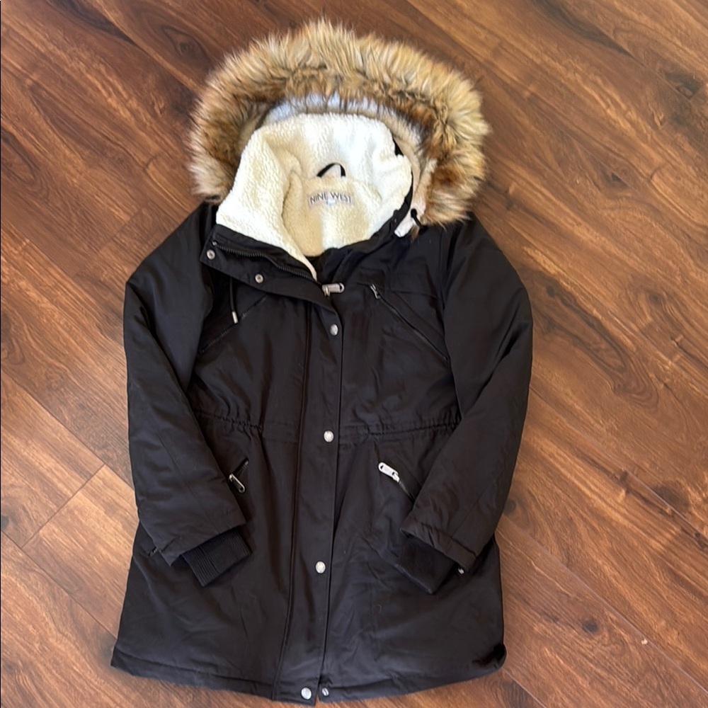 Nine West Black and White Sherpa Parka Jacket